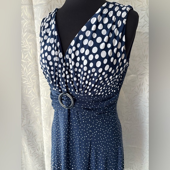 Perceptions Navy and White Polka Dot Midi Dress - Picture 2 of 12